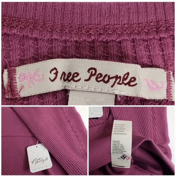 NWOT FREE PEOPLE SANTA CLARA WESTERN COTTON WAFFLE THERMAL MULBERRY M - Picture 7 of 7